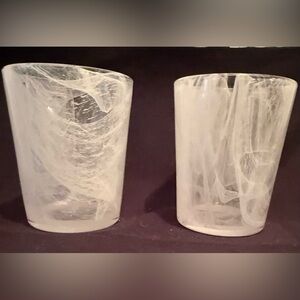 2 frosted, swirl glasses. 4.25”H Rocks / Lowball glasses